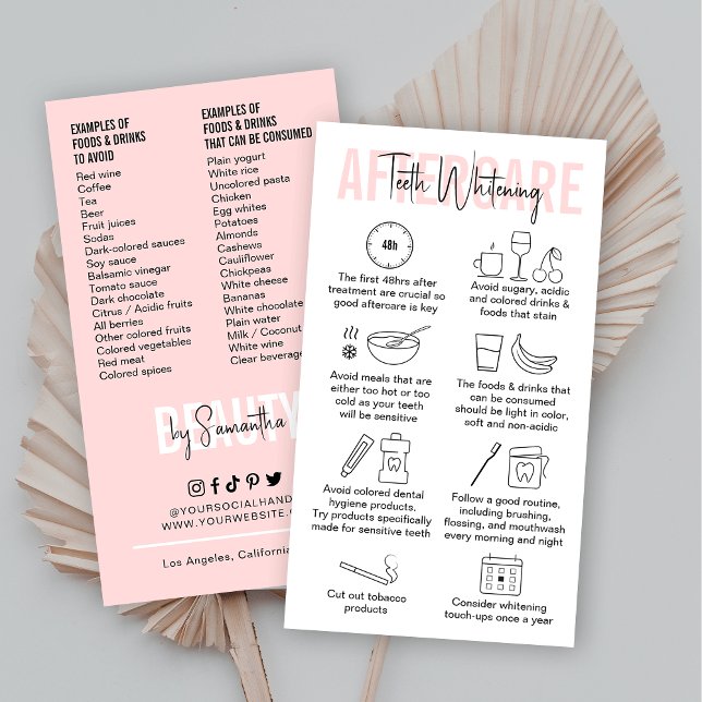 Modern Rosa Teeth Whitening Aftercare Instructions Visitkort (Skapare uppladdad)