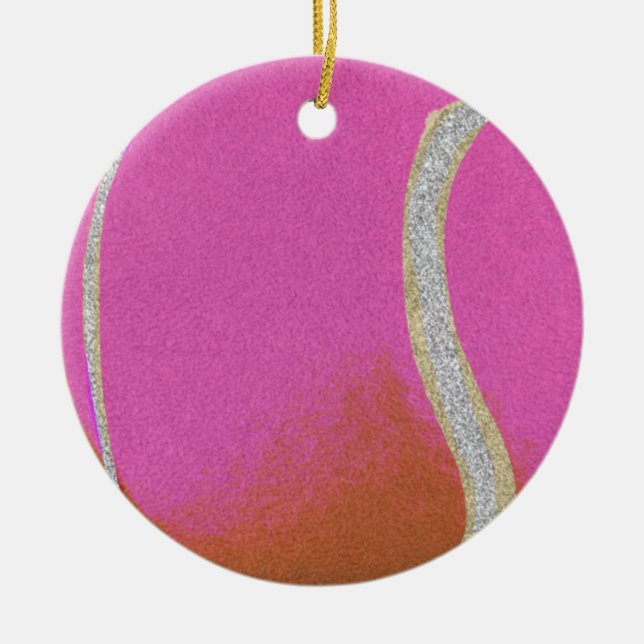 Modern Rosa Tennis Boll with Faux Glitter Line Julgransprydnad Keramik (Framsidan)