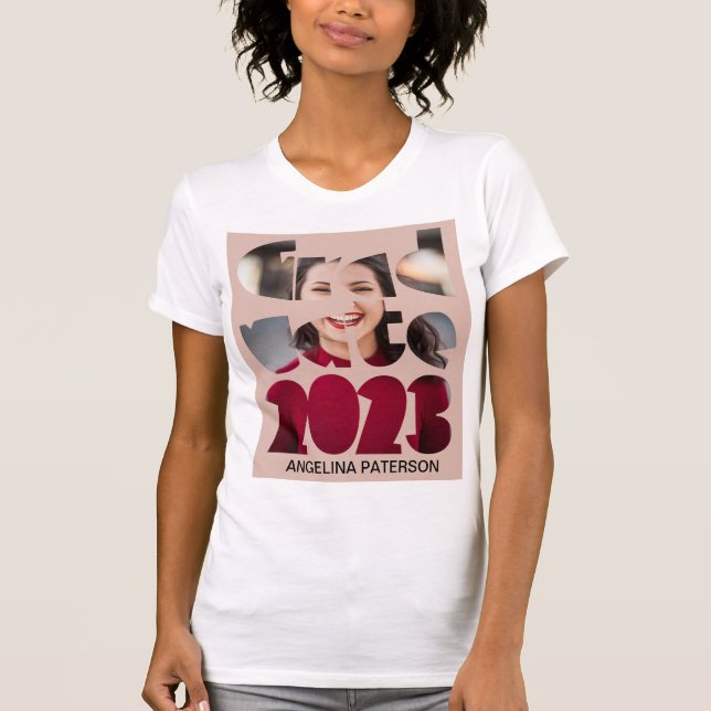 Modern Rosa Text & Photo Student 2023 T Shirt (Framsida)