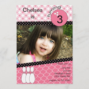 Modern rosa tjejer bowlar inbjudan med foto