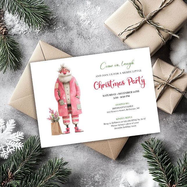 Modern Rosa Tomte Rolig Julfest Mall (Modern Pink Santa Funny Christmas Party Template)