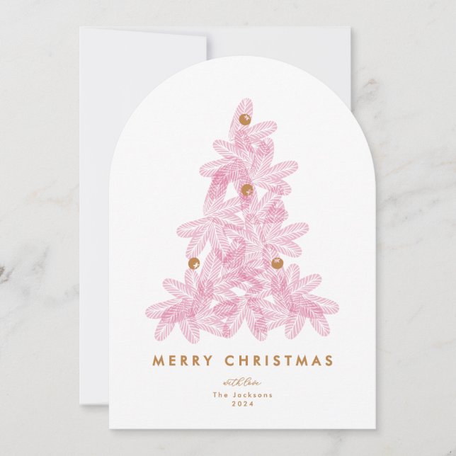 Modern Rosa Träd-fotot God jul Arch Card Inbjudningar (Framsida)