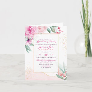 Modern Rosa Trendig Blooms Blommigt Födelsedagsfes Inbjudan