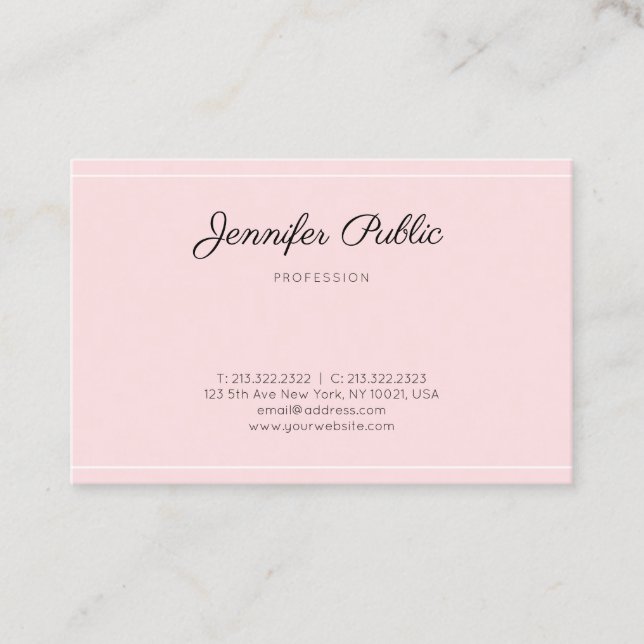Modern Rosa Trendig Script Enkel Elegant Plain Visitkort (Framsida)