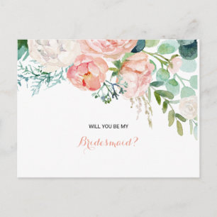 Modern Rosa Tropical Blommigt Bridesmaid Inbjudan Vykort