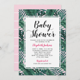 Modern Rosa Tropical Handflatan Lövs Flicka Shower Inbjudningar