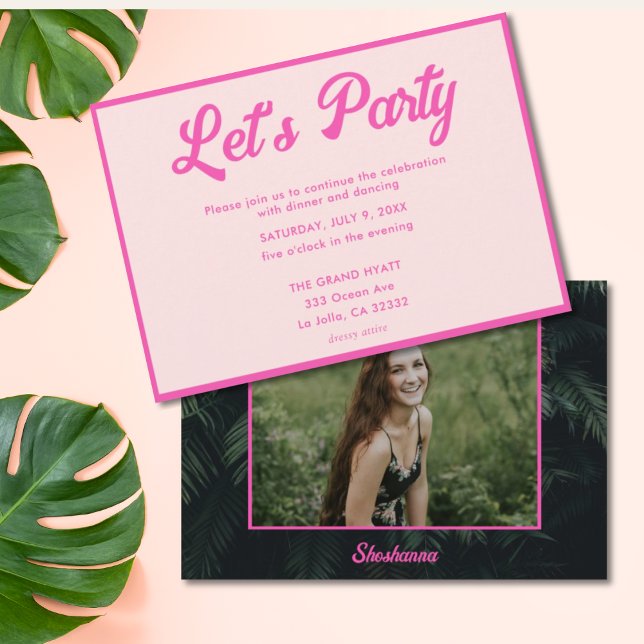 Modern Rosa Tropisk Bat Mitzvah-fest Invitation Inbjudningar (Modern Pink Tropical Bat Mitzvah Party Invitation)