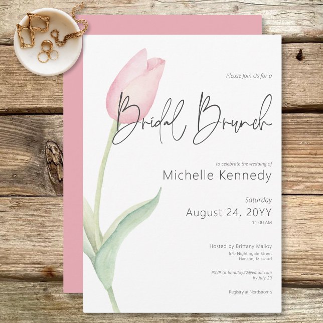 Modern Rosa Tulip Solo Möhippa Brunch Inbjudningar (Modern Pink Tulip Solo Bridal Brunch Invitation)