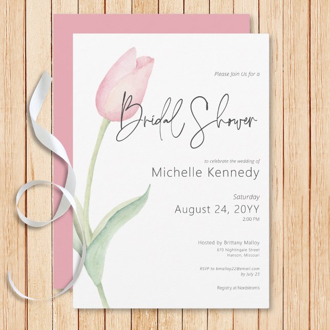 Modern Rosa Tulip Solo Möhippa Inbjudningar (Modern Pink Tulip Solo Bridal Shower Invitation)