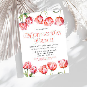Modern Rosa Tulips Blommigt Mors dag Brunch Inbjudningar