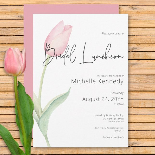 Modern Rosa Tulpan Bröllopslunchen Inbjudningar (Modern Pink Tulip Solo Bridal Luncheon Invitation)