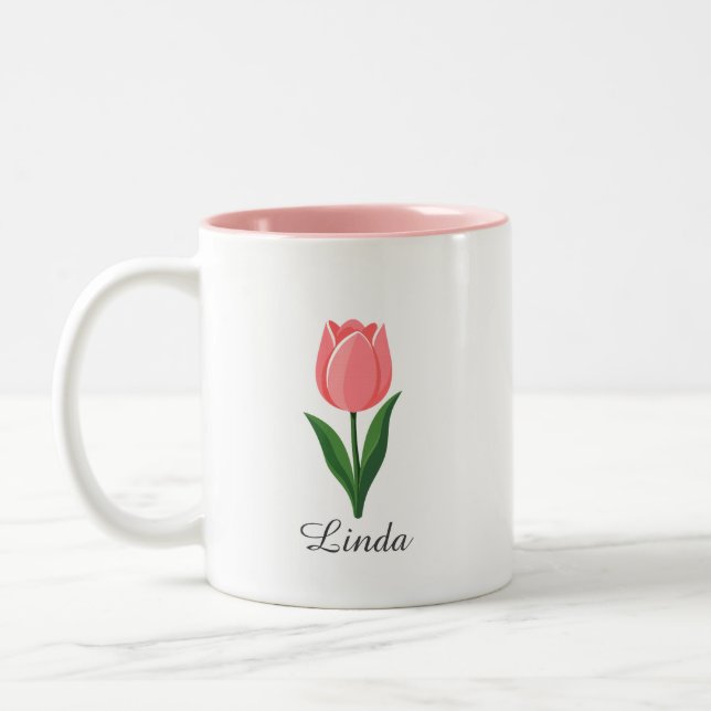 Modern rosa tulpanblomma Två-Tonad mugg (Vänster)