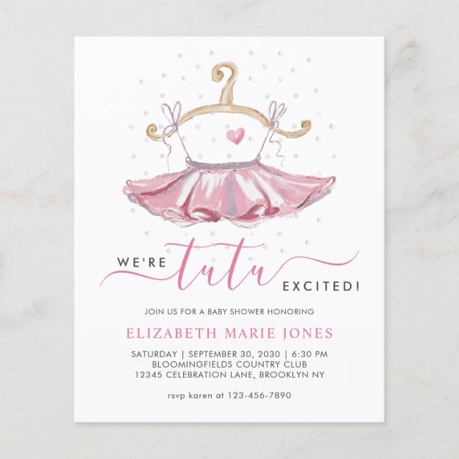 Modern Rosa Tutu Ballerina Ballet Baby Shower (Framsida)