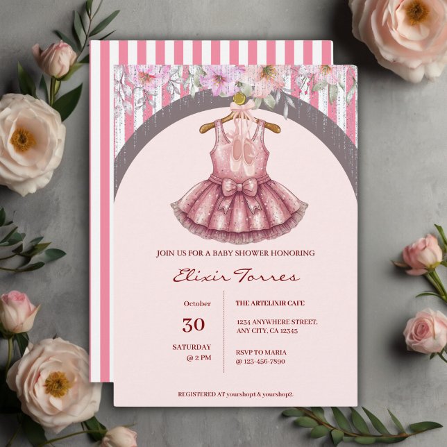 Modern Rosa Tutu Ballerina Ballet Baby Shower Inbjudningar (Skapare uppladdad)
