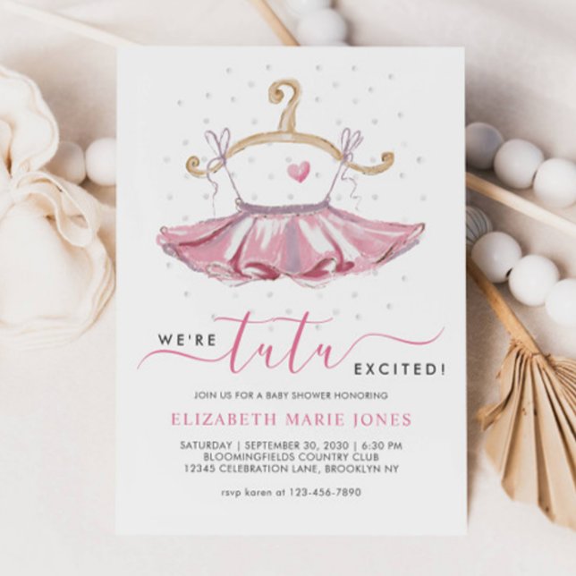 Modern Rosa Tutu Ballerina Ballet Baby Shower Inbjudningar (Skapare uppladdad)