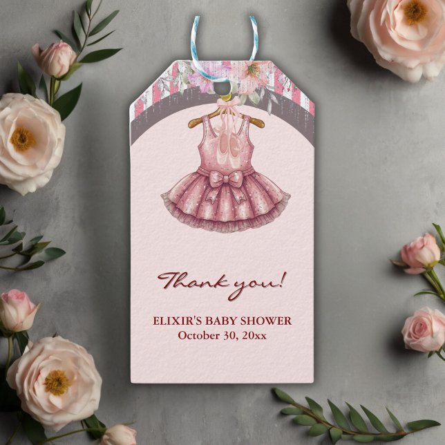 Modern Rosa Tutu Ballerina Ballet Baby Shower Presentetikett (Skapare uppladdad)