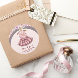 Modern Rosa Tutu Ballerina Ballet Baby Shower Runt Klistermärke