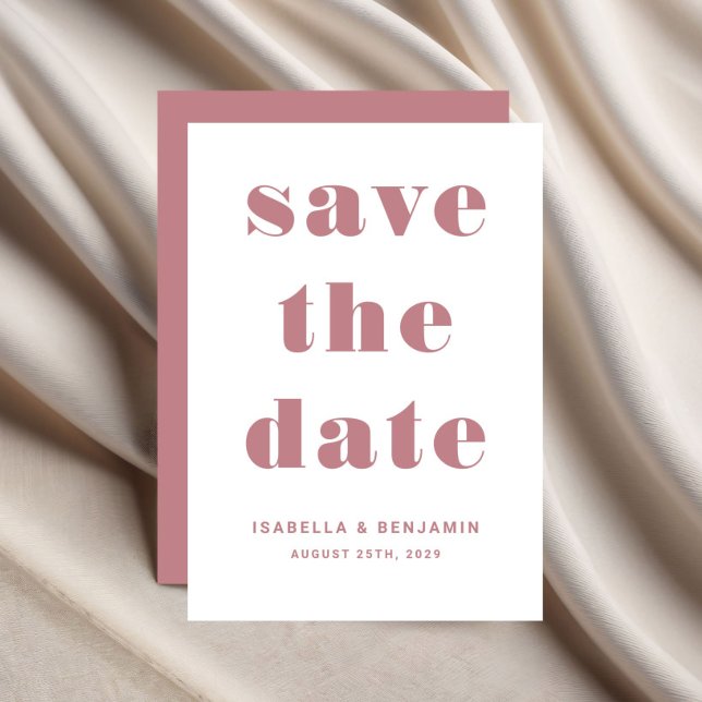 Modern Rosa Typografi Bröllop Spara Datumet (Modern Pink Dusty Rose Typography Wedding Save The Date)