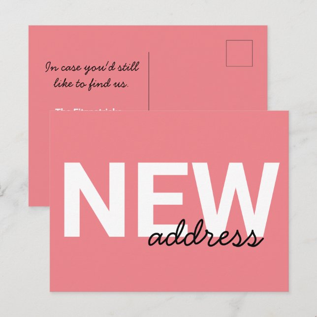 Modern Rosa Typography Flytta Announation Vykort (Fram/baksida)