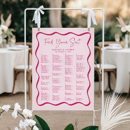 Modern Rosa Vågig Ram Alfabetisk Sittplatskarta Poster