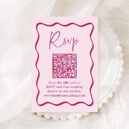 Modern Rosa Vågig Ram QR-kod Bröllop RSVP Tilläggskort