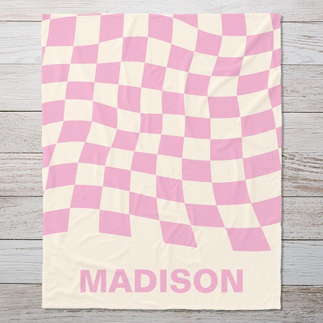 Modern Rosa Vågigt Kontrollerad Mönster Monogram Fleecefilt (Skapare uppladdad)