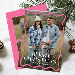 Modern Rosa Vågigt Ram God jul 3-foto Julkort