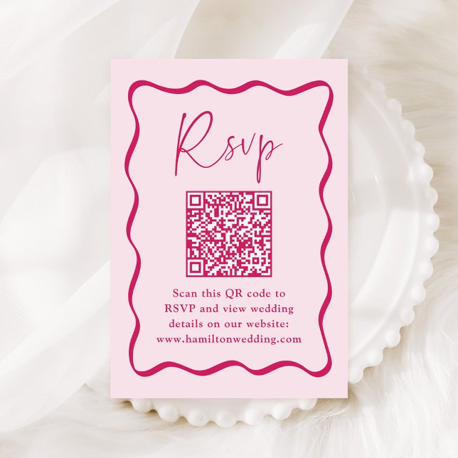 Modern Rosa Vågigt Ram QR-kodBröllop OSA Tilläggskort (Skapare uppladdad)