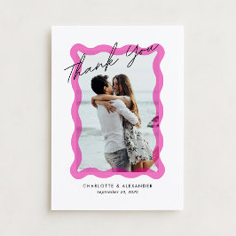 Modern Rosa vågigt transparent ram, foto bröllop Tack Kort