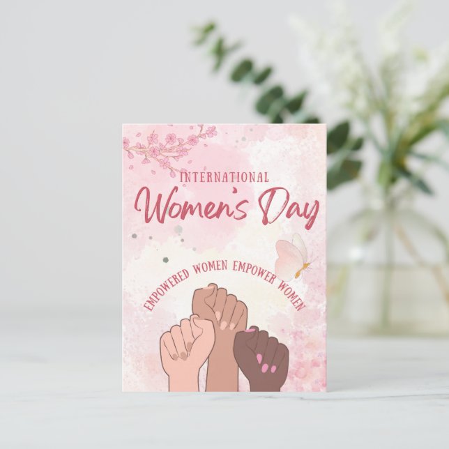 Modern Rosa Vattenfärg Blommig Kvinnodagen Vykort (Stående Fram)