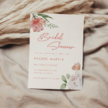 Modern Rosa Vattenfärg Blommig Skrift Bröllopsdusc