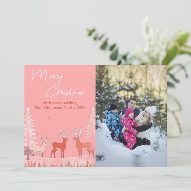 Modern  Rosa, vattenfärg, fotopul Julkort (Stående Fram)