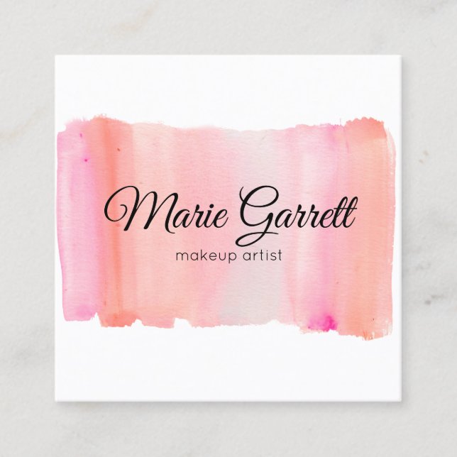 Modern Rosa vattenfärgspenseldrag Fyrkantigt Visitkort (Framsida)