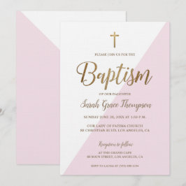 Modern Rosa vid Guld kor Flicka-baptism vid Vita Inbjudningar