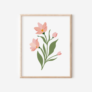 Modern Rosa Vilda Blommor Illustrationskonst Poster