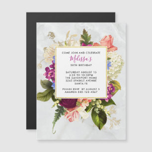 Modern Rosa & Vit Akvarell Blommig Födelsedag Magnetisk Inbjudningskort