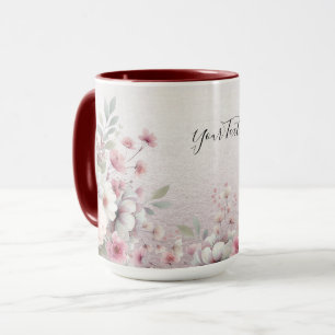Modern rosa vit blomkrukka för kaffe mugg