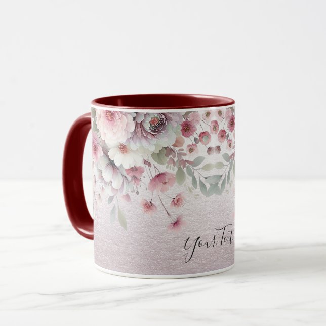 Modern Rosa Vit Blommig Kaffemugg (Framsida vänster)