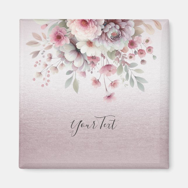 Modern rosa vit blomster magnet (Framsidan)