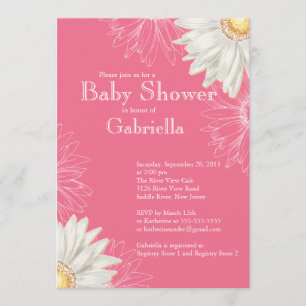 Modern Rosa & vit Gerbera-Daisy Babyskåda Inbjudningar