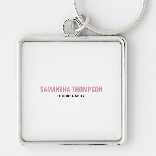 Modern Rosa, vit och svart Chic Fyrkantig Silverfärgad Nyckelring (Framsidan)