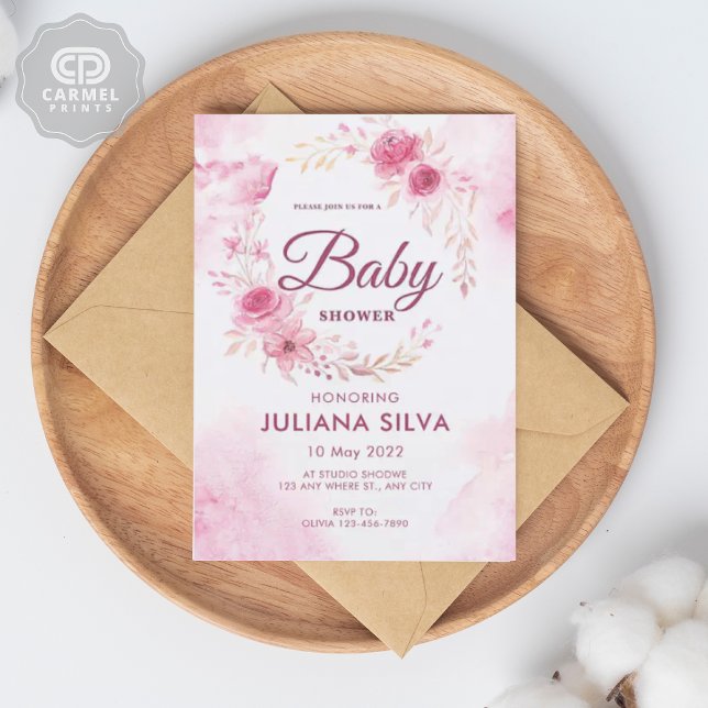 Modern Rosa Vit ros Blommönster Design Inbjudningar (Modern Pink White Rose Floral Pattern Design Invitation)