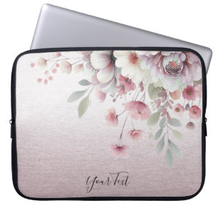 Modern Rosa Vita Blommigten Laptop sleeve