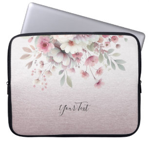 Modern Rosa Vita Blommigten Laptop sleeve