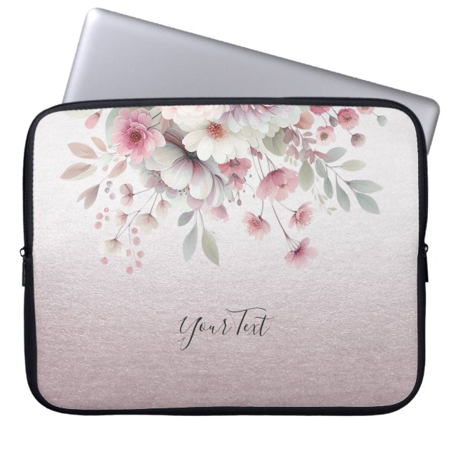 Modern Rosa Vita Blommigten Laptop sleeve (Framsidan)