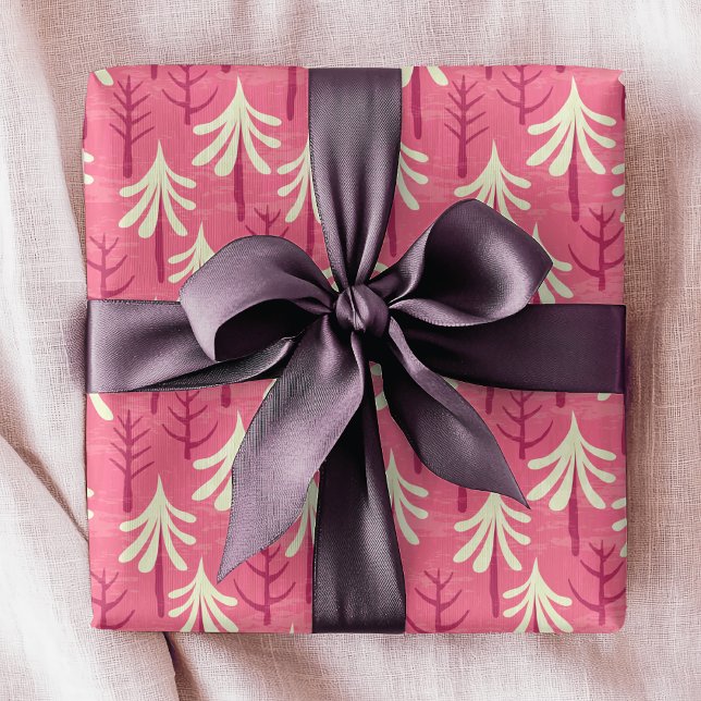 Modern Rosa Vita Julgran Mönster Presentpapper (Skapare uppladdad)