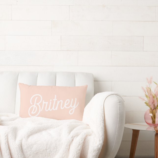 Modern  Rosa, vita Monogram och Namn Lumbarkudde (Soffa)