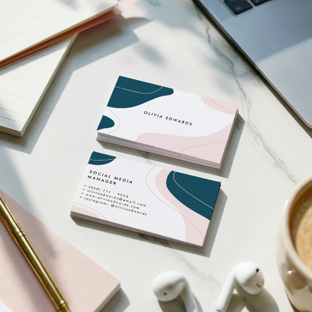 Modern  rosa, vita -penslar med abstrakt visitkort (Modern blush pink teal white abstract brushstrokes)