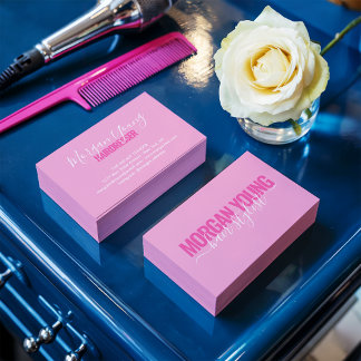Modern rosa, vitt hårstilist-skript namnteckning visitkort