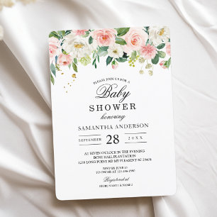 Modern Rosa Watercolor Beauty Flowers & Guld Dropp Inbjudningar
